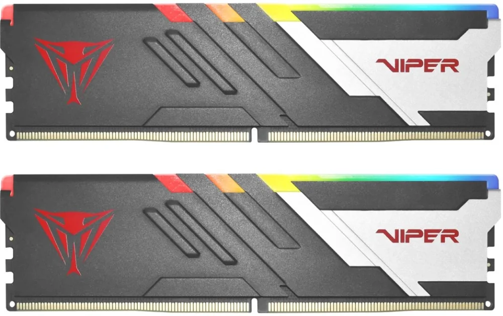 Оперативная память Patriot Memory Viper Venom RGB, DDR5, 48GB (2x24GB), 6000 MHz, CL30, с радиатором, RGB, серебристый/чёрный