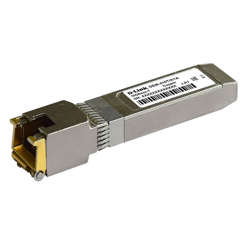 Трансивер D-Link 410T/A2A, SFP+ Transceiver with 1 10GBase-T port.Copper transceiver (up to 30m), 3.3V power (410T/A2A)