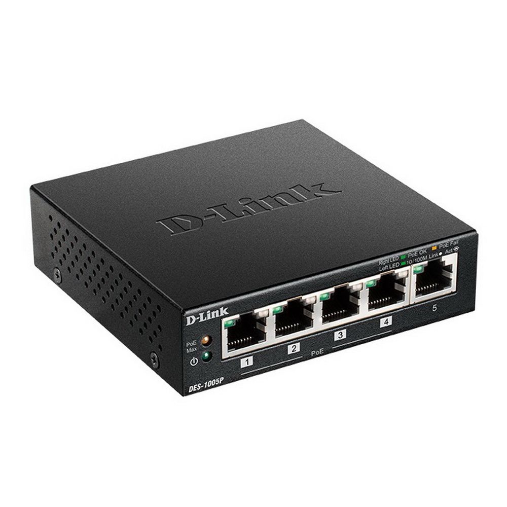 Коммутатор D-Link DES-1005P/B1A 5x100Mb 4PoE 60W неуправляемый