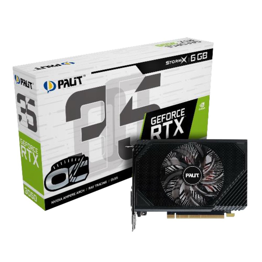 Видеокарта Palit PCI-E 4.0 RTX3050 STORMX NVIDIA GeForce RTX 3050 6Gb 96bit GDDR6 1042/14000 DVIx1 HDMIx1 DPx1 HDCP Ret