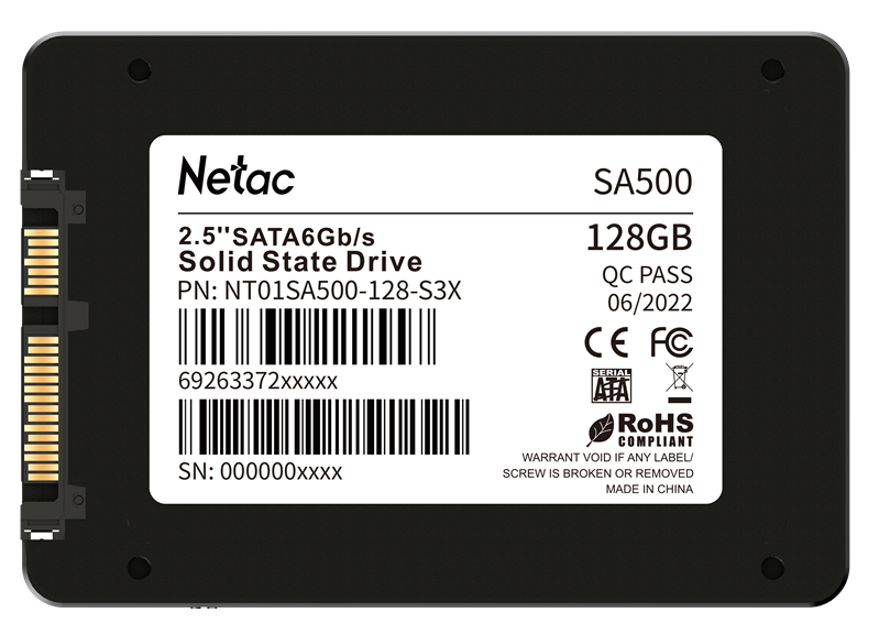 Ssd накопитель Netac SSD SA500 2.5 SATAIII 3D NAND 128GB, R/W up to 500/400MB/s, 3y wty (NT01SA500-128-S3X)