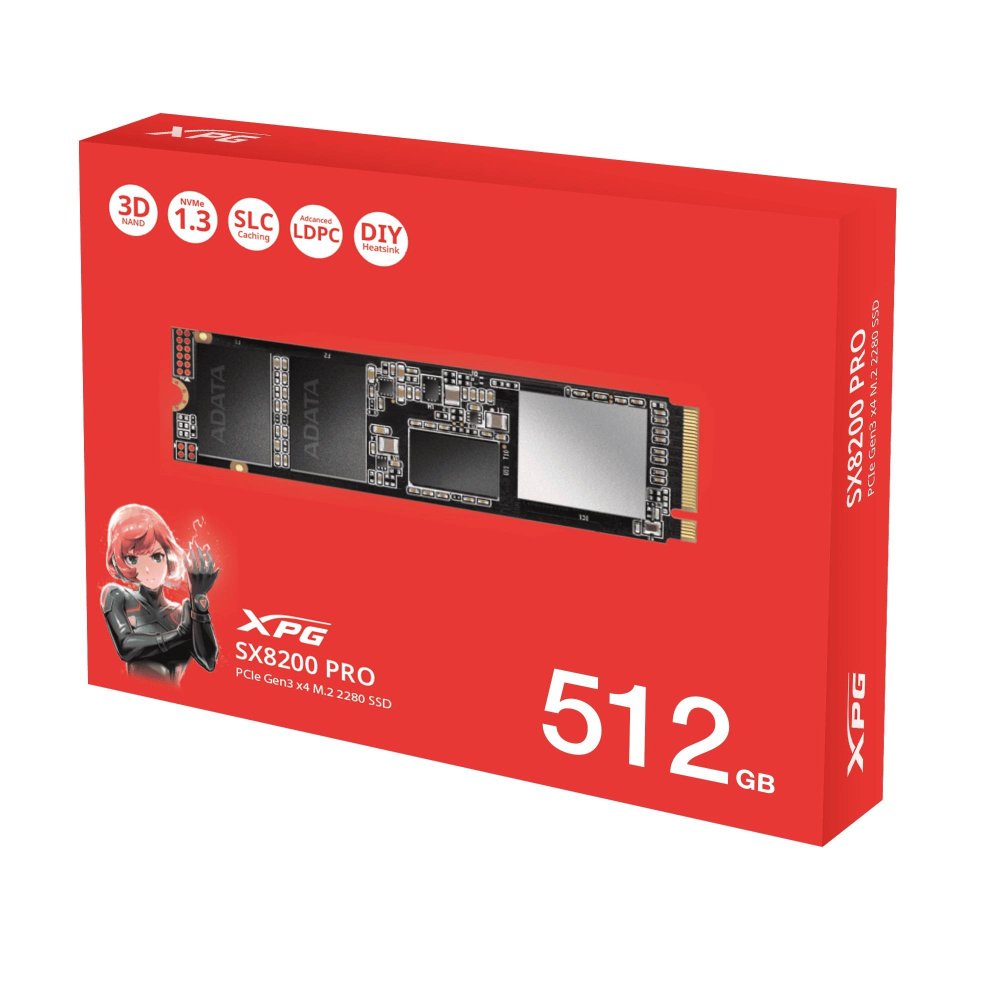 Твердотельный диск 512GB A-DATA XPG SX8200 Pro, M.2 2280, PCI-E 3x4, [R/W - 3350/2350 MB/s] 3D-NAND TLC