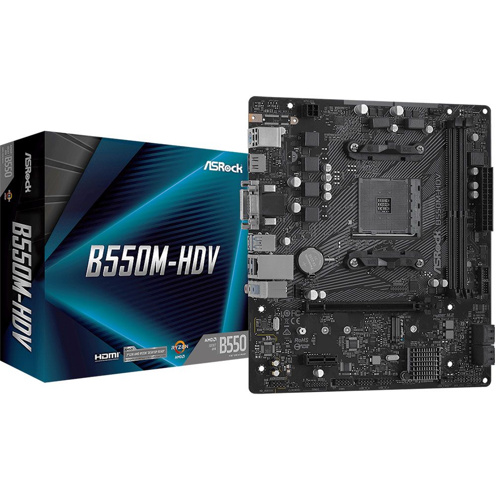 Материнская плата Asrock B550M-HDV Soc-AM4 AMD B550 2xDDR4 mATX AC`97 8ch(7.1) GbLAN RAID+VGA+DVI+HDMI