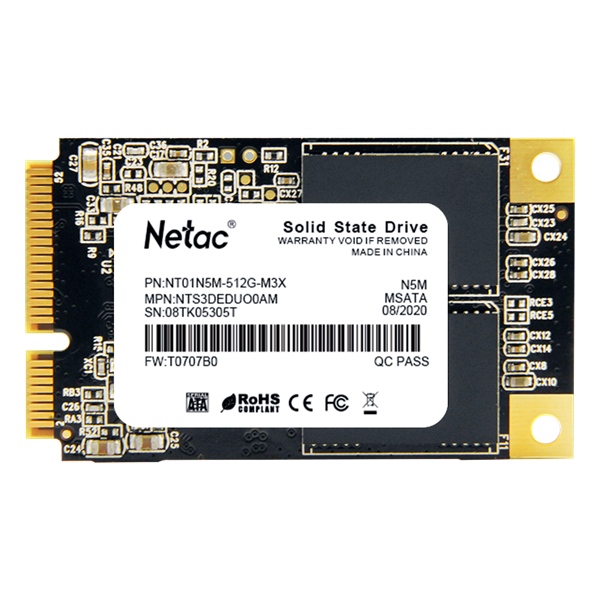 Ssd накопитель Netac SSD N5M mSATA SATAIII 3D NAND 512GB, R/W up to 540/490MB/s, 3y wty (NT01N5M-512G-M3X)