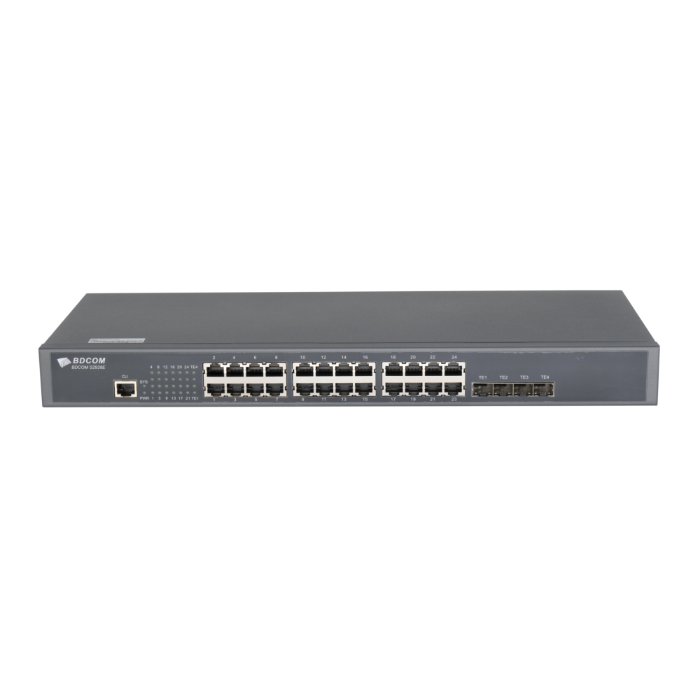 Управляемый коммутатор уровня 3 BDCOM S2900-24T4X, 24x 10/100/1000Base-T, 4x 1/10GE SFP+, 220VAC