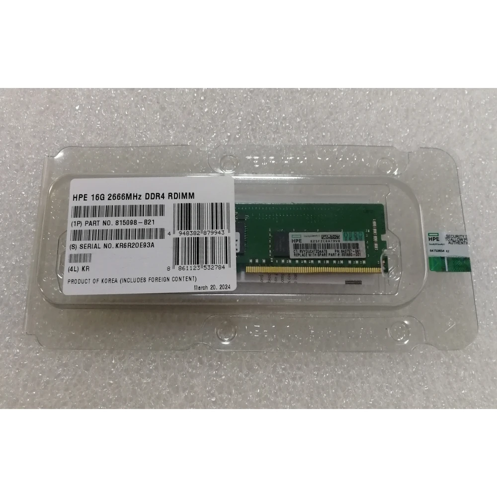 Оперативная память HP 815098-B21 16G 2666MHz DDR4 RDIMM серверная 850880-001, 840757-091 Single Rank x4 PC4-21300 CAS-19