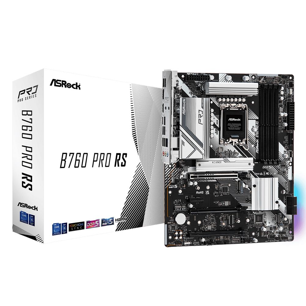 Материнская плата ASROCK B760 PRO RS, LGA1700, B760, 4*DDR5, HDMI+DP, 4xSATA3 6.0 (RAID), M.2 Socket, 4xUSB 3.2, 2xUSB2.0, Type-C, ATX; 90-MXBKS0-A0UAYZ (B760 PRO RS)