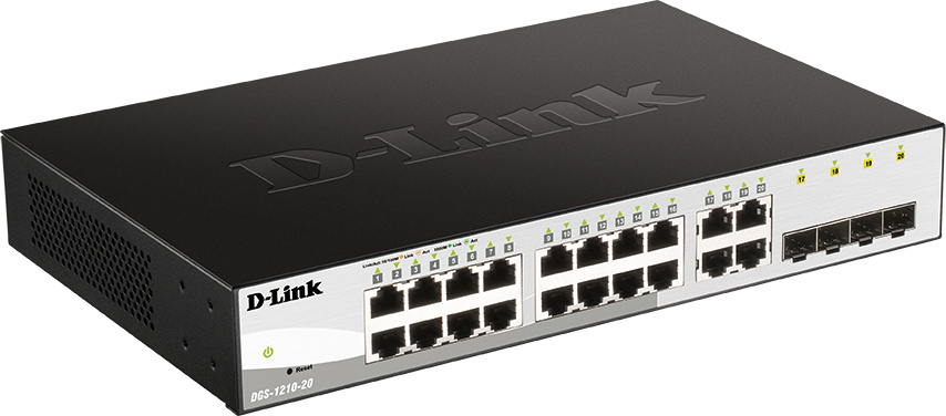 Коммутатор D-Link Managed L2 Switch 16x1000Base-T, 4xCombo 1000Base-T/SFP, Surge 6KV,CLI (DGS-1210-20/FL2A)