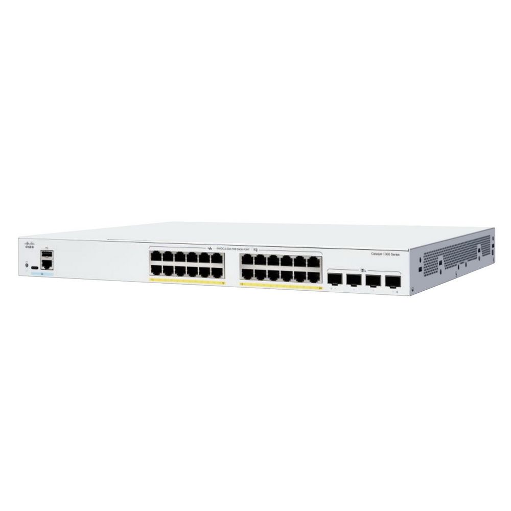 Коммутатор CISCO Catalyst 1300 24x 10/100/1000 RJ-45 PoE+, 4x 10Gb SFP+ uplinks, PoE+ 195W, Fanless, C1300-24P-4X