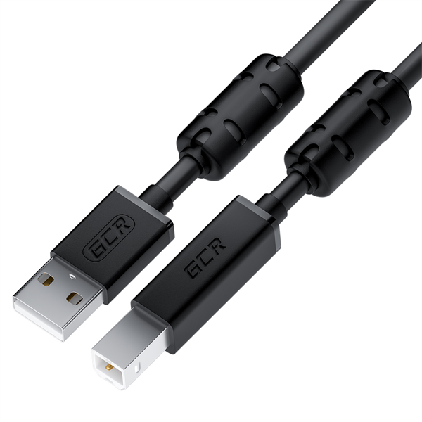 GCR Кабель PROF 2.0m USB 2.0, AM/BM, черный, ферритовые кольца, 28/24 AWG, экран, армированный, морозостойкий (GCR-52423)