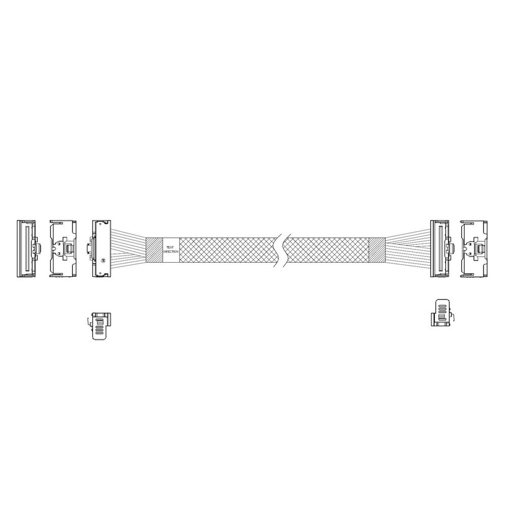 Кабель JPC P7323GB00800-1 Cable MCIO x8 74P (угловой Right Angle) -TO- MCIO x8 74P (угловой Right Angle) , 85 Ohm, L:80cm