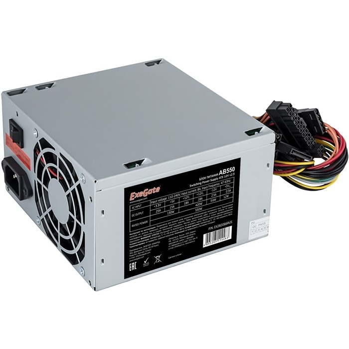 Exegate EX292143RUS-S Блок питания 650W ExeGate AB650 (ATX, SC, 8cm fan, 24pin, 4+4pin, PCI-E, 3xSATA, 2xIDE, кабель 220V с защитой от выдергивания)