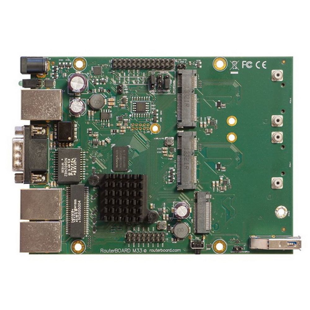 Маршрутизатор MikroTik RouterBOARD M33G with Dual Core 880MHz CPU, 256MB RAM, 3x Gbit LAN, 2x miniPCI-e, 2x SIM slots, USB, microSD slot, M.2 slot, RouterOS L4 (RBM33G)