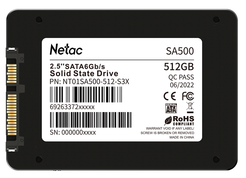 Ssd накопитель Netac SSD SA500 2.5 SATAIII 3D NAND 512GB, R/W up to 520/450MB/s, 3y wty (NT01SA500-512-S3X)