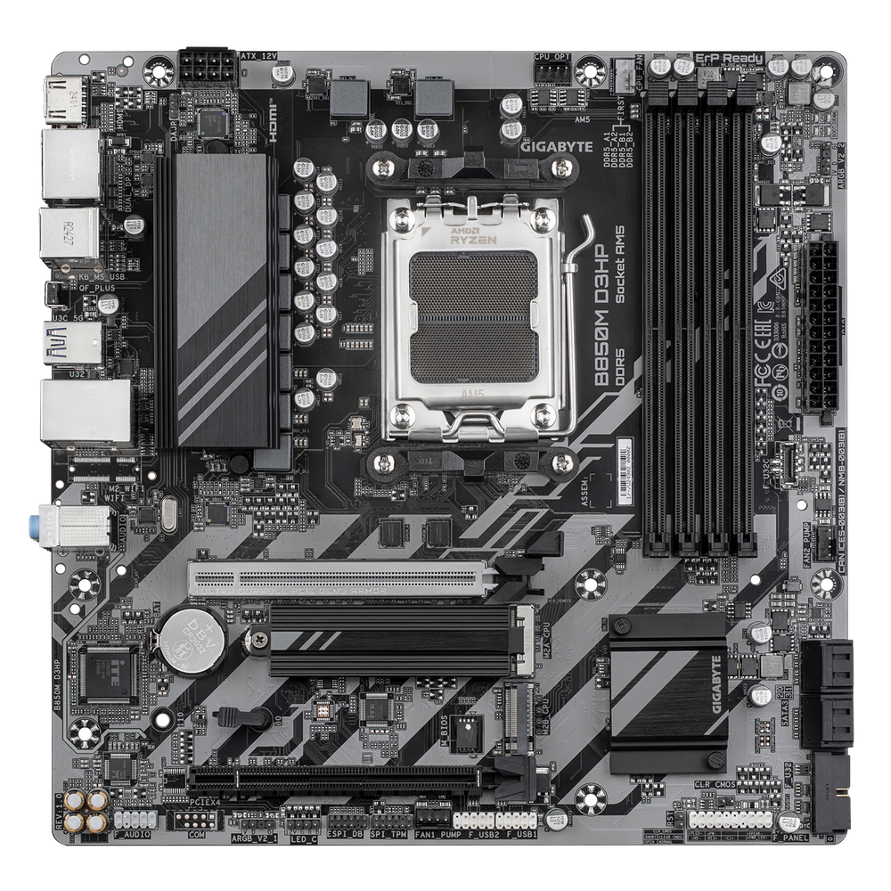 Материнская плата Gigabyte B850M D3HP SocketAM5 AMD B850 4xDDR5 mATX AC`97 8ch(7.1) GbLAN RAID+HDMI+DP