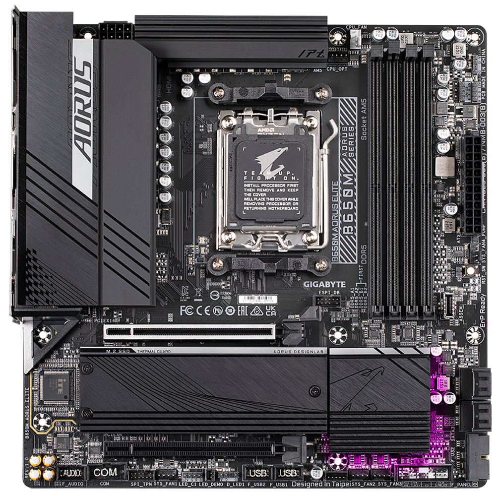 Материнская плата Gigabyte OEM B650M AORUS ELITE, Socket AM5, AMD B650, 4xDDR5-5200, HDMI+DP, 2xPCI-Ex16, 4xSATA3(RAID 0/1/10), 2xM.2, 8 Ch Audio, 2.5GLan, (4+4)xUSB2.0, (7+2)xUSB3.2, (1+1)xUSB3.2 Type-C™, mATX, RTL
