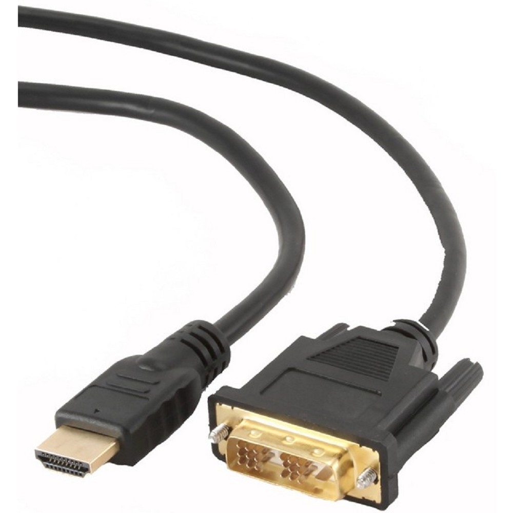 Кабель HDMI-DVI Cablexpert, 0.5м, 19M/19M, single link, черный, позол.разъемы, экран, пакет (CC-HDMI-DVI-0.5M)