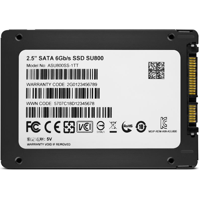 SSD ADATA SU800 512Гб Наличие SATA 3.0 3D NAND Скорость записи 520 Мб/сек. Скорость чтения 560 Мб/сек. 2,5" TBW 400 Тб ASU800SS-512GT-C