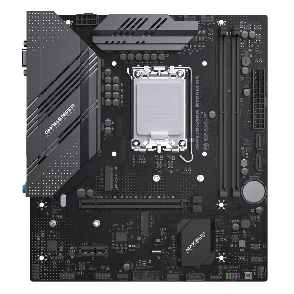 Материнская плата Maxsun Challenger B760M D5 LGA1700 B760 2*DDR5 1*PCIEx16/ 1*PCIEx1/ 2*M.2 Front2*USB3.2 Gen1/ 2*USB2.0 Rear4*USB3.2 Gen1/ 2*USB2.0 3*SATA3 1G VGA+HDMI M-ATX RTL