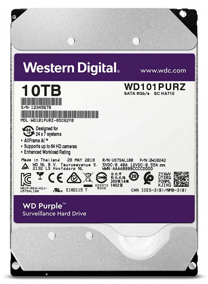 Жесткий диск WD Original SATA-III 10Tb (WD101PURZ)