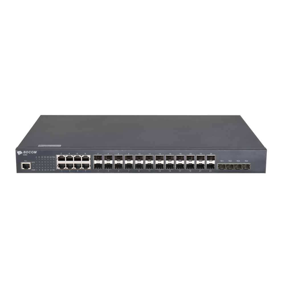 Управляемый коммутатор уровня 3 BDCOM S2900-24S8C4X, 16x 100/1000BaseX SFP, 8x Combo 10/100/1000BaseT / 100/1000BaseX SFP, 4x 1/10GE SFP+, 220VAC