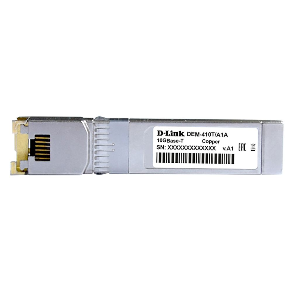 Трансивер D-Link 410T/A2A, SFP+ Transceiver with 1 10GBase-T port.Copper transceiver (up to 30m), 3.3V power (410T/A2A)