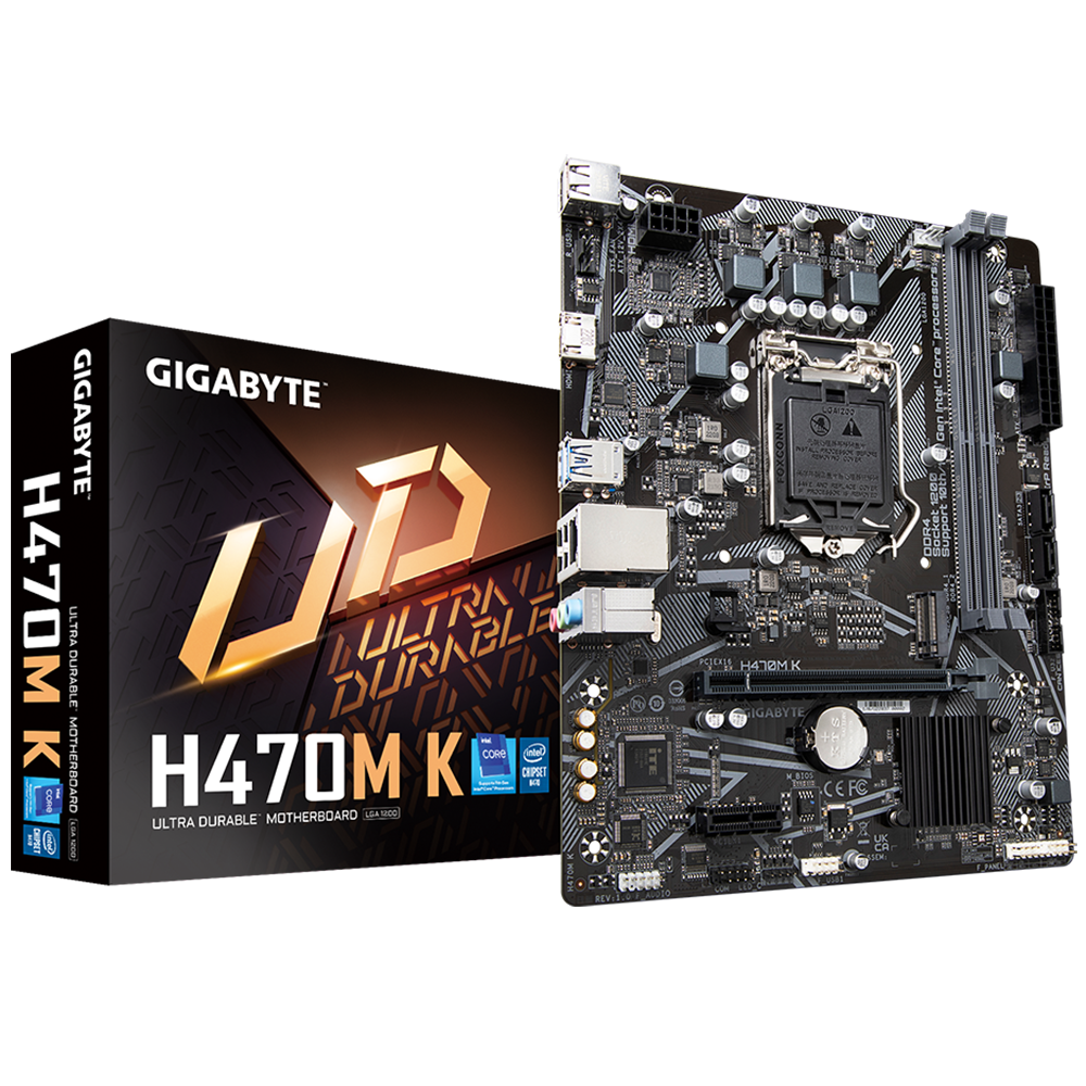 Материнская плата Gigabyte OEM H470M K, Socket 1200, Intel®H470, 2xDDR4-2333, HDMI, 1xPCI-Ex16, 1xPCI-Ex1, 2xSATA3, 1xM.2, 8 Ch Audio, GLan, (4+2)xUSB2.0, (2+2)xUSB3.2, mATX, RTL {} oem