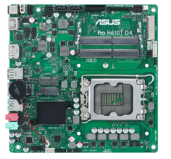 Материнская плата ASUS PRO H610T D4-CSM, LGA1700, H610, 2*DDR4, DP,HDMI, SATA 6.0, M.2, USB 3.2*2, USB 2.0*2, mITX; 90MB1AM0-M0EAYC (PRO H610T D4-CSM)