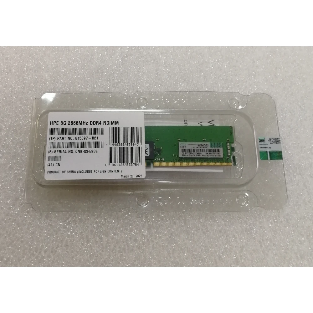 Оперативная память HP 815097-B21 8G 2666MHz DDR4 RDIMM серверная 850879-001, 840755-091 Single Rank x8 PC4-21300 CAS-19