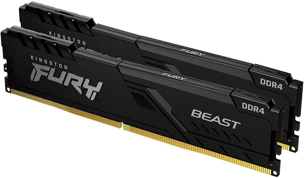 Модуль памяти KINGSTON Fury Beast Gaming DDR4 Общий объём памяти 32Гб Module capacity 16Гб Количество 2 3600 МГц Радиатор Множитель частоты шины 18 1.35 В черный KF436C18BBK2/32