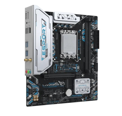 Материнская плата MAXSUN MS-eSport B860M GANK WIFI, LGA1851, B860, 2*DDR5, 2*SATA3, 2*M.2, USB 3.2, USB 2.0, 1*PCIEx16, 1*PCIex1, HDMI+DP, mATX