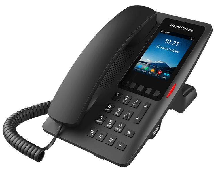 Гостиничный IP-телефон Fanvil H6W WIFI Hotel Phone HD voice 2 SIP Lines 5 Programmable Keys 1 USB port for charging 3.5" Color Screen 2.4GHz&5GHz,Wi-Fi 6 PoE Support PSU