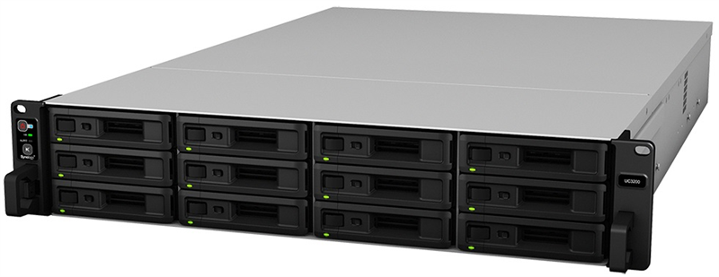 Система хранения данных Synology Rack 2U ISCSI Unified DualCont Array (QC2,4GhzCPU/8Gbupto64/2x1GbE+1x10GbE(+1xExpSlot) per controller)(upto12 2,5"/3,5"SASupto36with 2xRXD1219SAS),RAIDBasic,JBOD,0,1,5,10,F1/2xRPS/norail/5YW (UC3200)