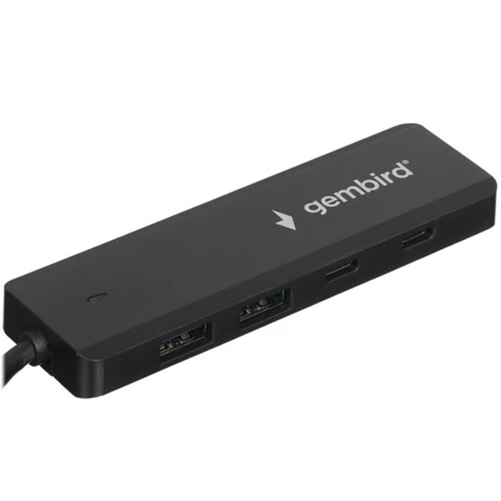 Gembird Разветвитель USB3.1 2xUSB, 2xType-C, с доп.пит (Type-C),кабель Type-C 19см, черный, коробка (UHB-C425)