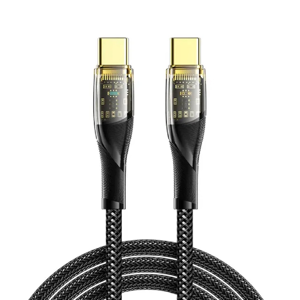 Rexant (18-7092) Кабель Type-C – Type-C, 5А, 100Вт, 1м, в черной нейлоновой оплетке со световой индикацией