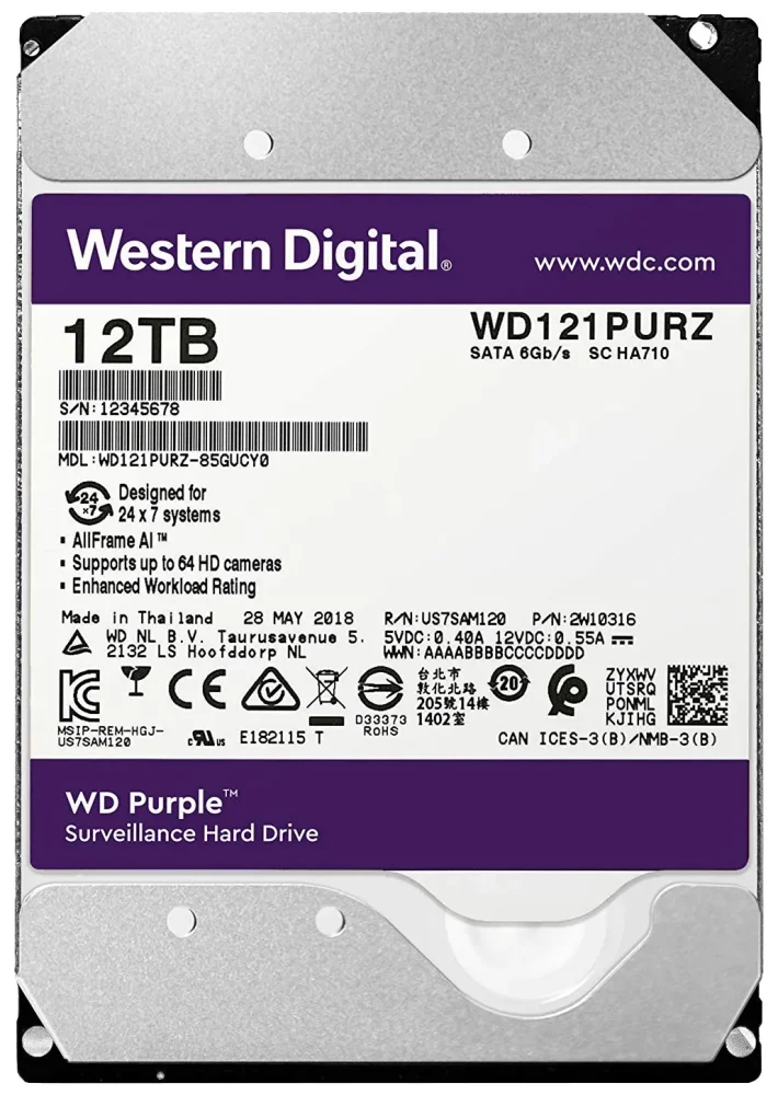 Жесткий диск HDD Western Digital SATA-III 12Tb (WD121PURP) в Санкт-Петербурге