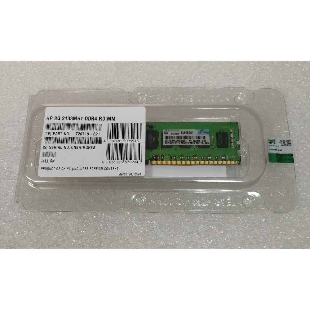 Оперативная память HP 726718-B21 8G 2133MHz DDR4 RDIMM серверная 726718-B21, 774170-001, 752368-081 Single Rank x4 PC4-17000 CAS-15