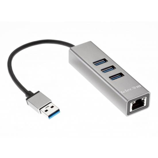 Переходник USB 3.1 Type-C -->RJ-45 1000Mbps +3 USB3.0, Aluminum Shell, 0.2м Telecom <TA311C> VCOM TA311C