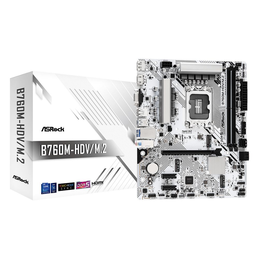 Материнская плата Asrock B760M-HDV/M.2 Soc-1700 Intel B760 2xDDR5 mATX AC`97 8ch(7.1) 2.5Gg RAID+VGA+HDMI+DP