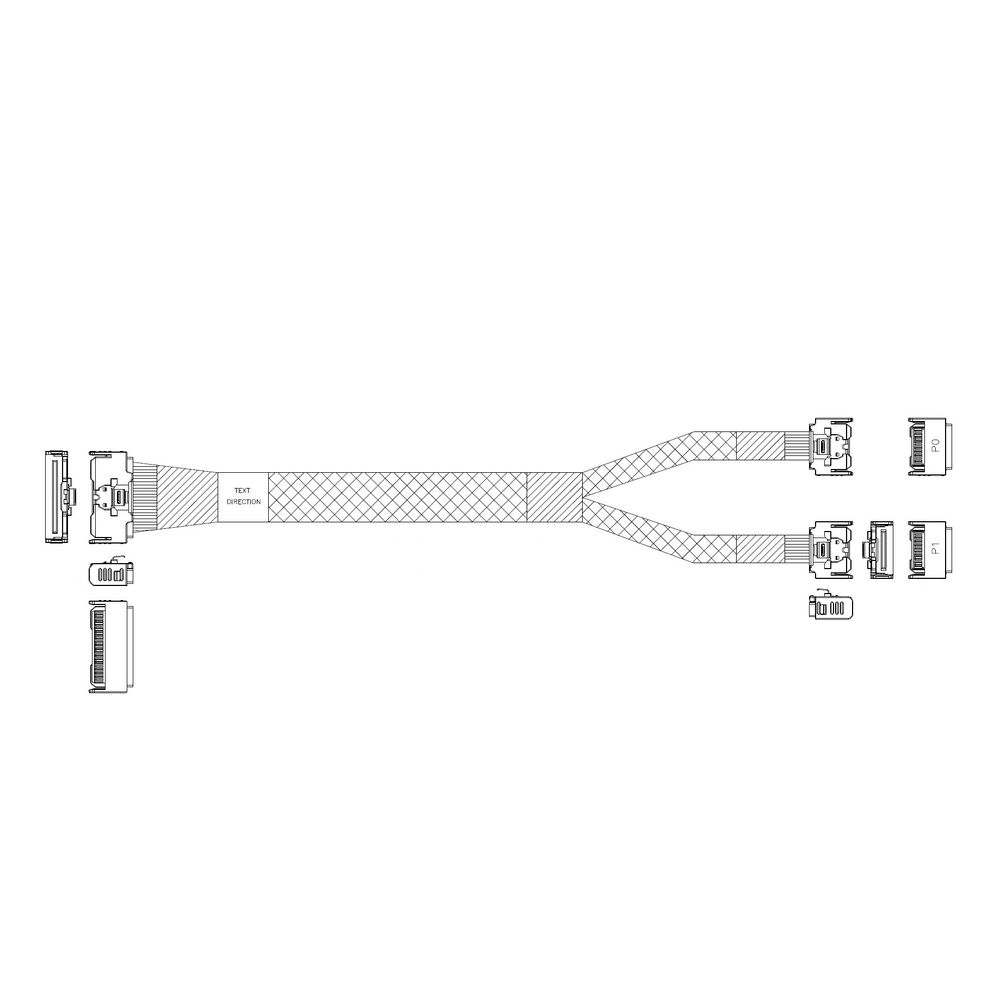 Кабель JPC P732VGB10800-1 Cable MCIO x8 74P (STRAIGHT TYPE) -TO- 2*MCIO x4 38P (STRAIGHT TYPE) , L:80cm