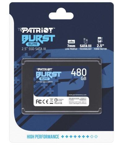 SSD PATRIOT Burst Elite 480Гб Наличие SATA 3.0 3D NAND Скорость записи 320 Мб/сек. Скорость чтения 450 Мб/сек. 2,5" TBW 200 Тб PBE480GS25SSDR