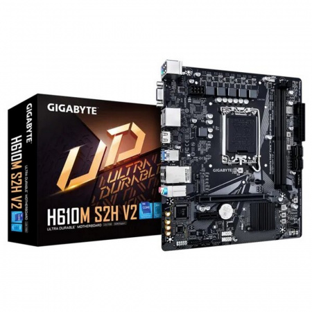 Материнская плата GIGABYTE H610M S2H, LGA1700, H610, 2*DDR5, 4*SATA, 1*M.2, 2*USB 3.2, 4*USB 2.0, 1*PCIx16, 1*PCIx1, D-Sub+HDMI+2*DP, mATX (H610M S2H V2)