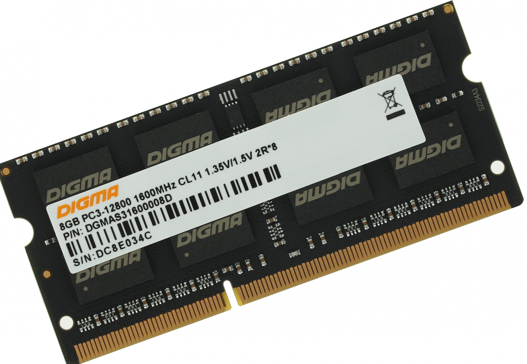 Память DDR3 8Gb 1600MHz Digma DGMAS31600008D RTL PC3-12800 CL11 SO-DIMM 204-pin 1.5В dual rank