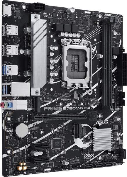 Материнская плата ASUS PRIME B760M-R D4, LGA1700, B760, 2*DDR4, HDMI, 4xSATA3 + RAID, M2, Audio, Gb LAN, USB 3.2, USB 2.0, mATX; 90MB1HA0-M0EAY0 (PRIME B760M-R D4)