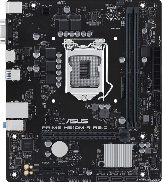 Материнская плата ASUS PRIME H510M-R R2.0-SI, LGA1200, H470, 2*DDR4, D-SUB+VGA+HDMI, 4xSATA3, M2, Audio, Gb LAN, USB 3.2, USB 2.0, mATX; 90MB1EX0-M0ECY0 (PRIME H510M-R R2.0-SI)