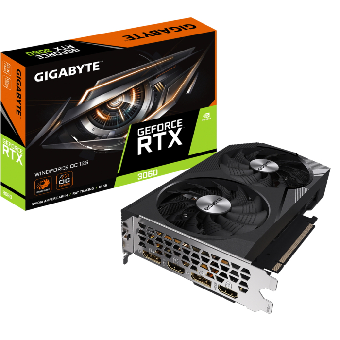 Видеокарта Gigabyte PCI-E 4.0 GV-N3060WF2OC-12GD NVIDIA GeForce RTX 3060 12288Mb 192 GDDR6 1777/15000 HDMIx2 DPx2 HDCP Ret