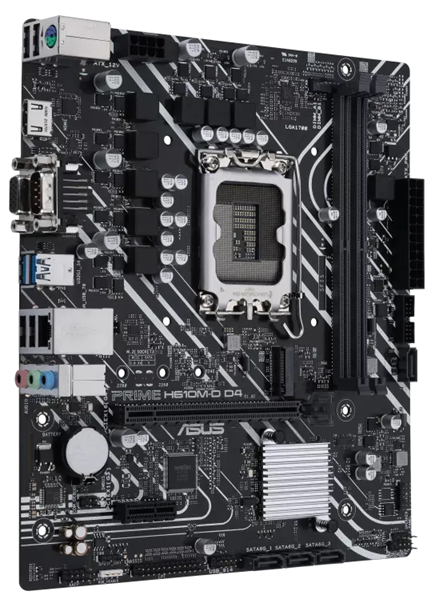 Материнская плата ASUS PRIME H610M-D D4, LGA1700, H610, 2*DDR4, D-Sub + HDMI, SATA3, Audio, Gb LAN, USB 3.2*4, USB 2.0*6, COM*1, LPT*1 header (w/o cable), mATX ; 90MB1A00-M0EAY0 (PRIME H610M-D D4)