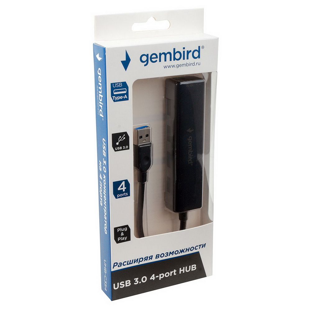 Концентратор USB 3.0 Gembird UHB-C354, 4 порта, с доп питанием