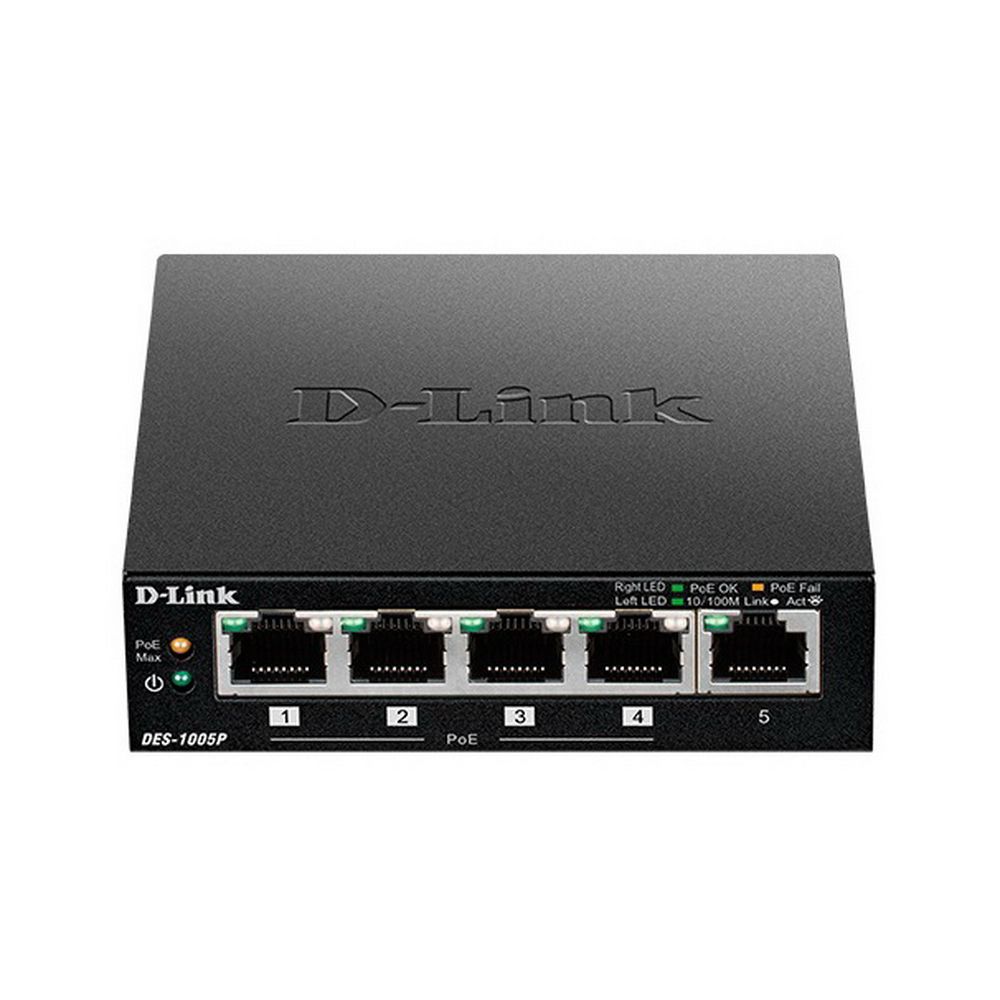 Коммутатор D-Link DES-1005P/B1A 5x100Mb 4PoE 60W неуправляемый