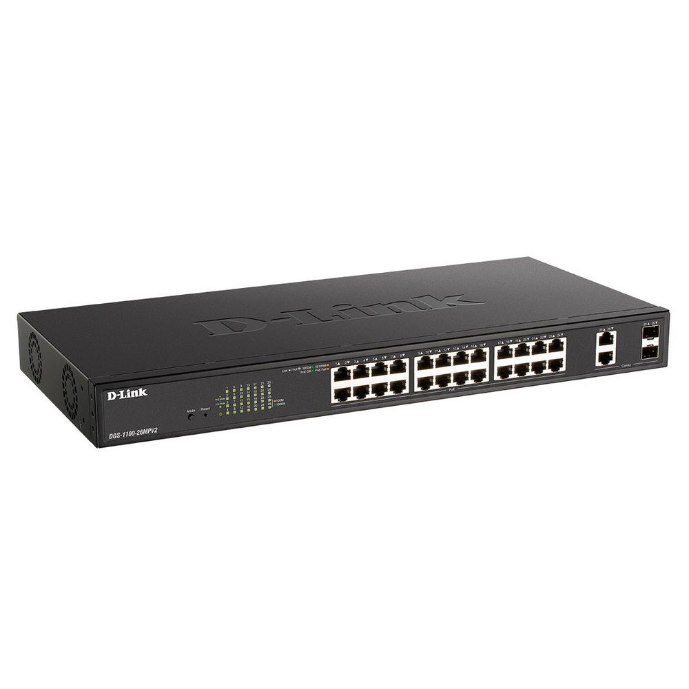 Коммутатор D-Link DGS-1100-26MPV2/A3A, L2 Smart Switch with 24 10/100/1000Base-T ports and 2 1000Base-T/SFP combo-ports (DGS-1100-26MPV2/A3A)